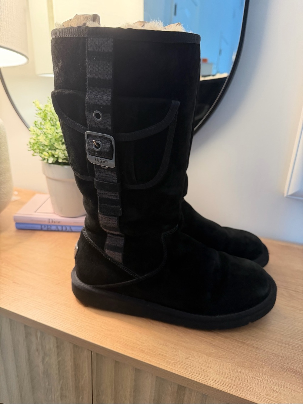 UGG retro Cargo Classic Black Suede Shearling Mid-Calf Boots